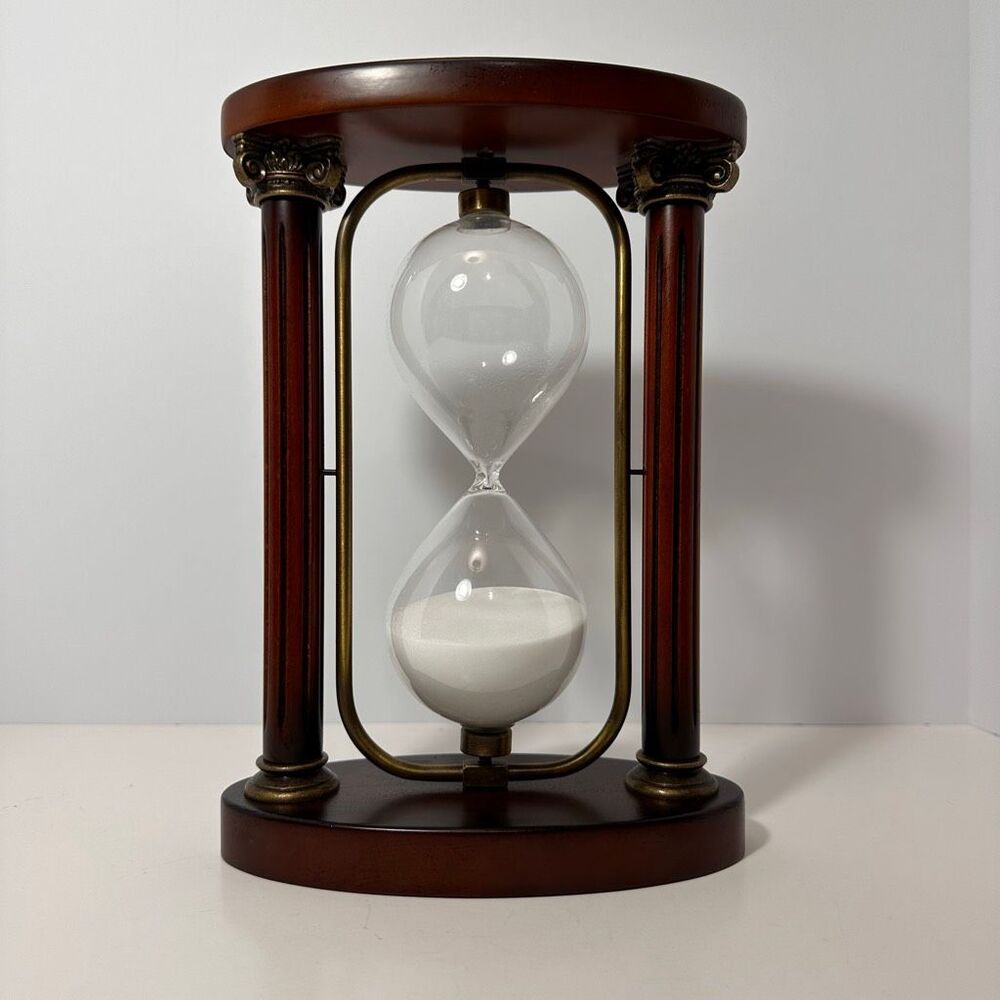 Vintage Sand Hour Glass By Bombay Company Mahogany And Brass Swivel 10.5”